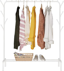 edihome, Clothes Rail, Rack for Bedroom, 118 x 148 x 39 cm, Heavy Duty, Metallic, with Shoe Holder, for Hanging Clothes, Skirts, Shirts, Trousers (White)