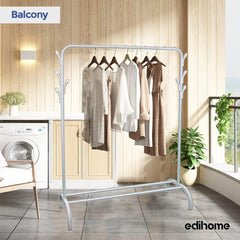 edihome, Clothes Rail, Rack for Bedroom, 118 x 148 x 39 cm, Heavy Duty, Metallic, with Shoe Holder, for Hanging Clothes, Skirts, Shirts, Trousers (White)