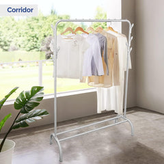 edihome, Clothes Rail, Rack for Bedroom, 118 x 148 x 39 cm, Heavy Duty, Metallic, with Shoe Holder, for Hanging Clothes, Skirts, Shirts, Trousers (White)