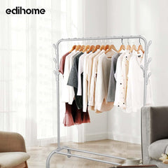 edihome, Clothes Rail, Rack for Bedroom, 118 x 148 x 39 cm, Heavy Duty, Metallic, with Shoe Holder, for Hanging Clothes, Skirts, Shirts, Trousers (White)